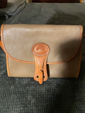 Dooney & Bourke Brown Pebbled Leather Messenger with Tan Trim